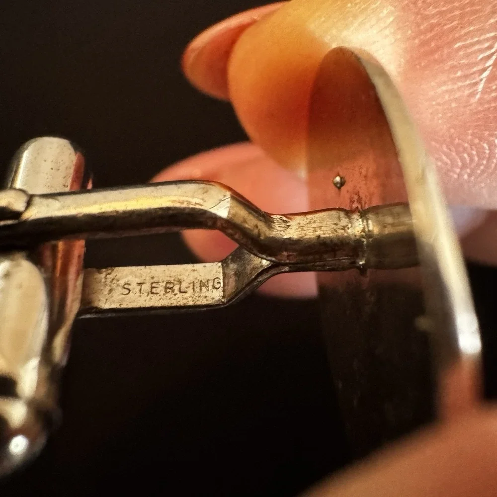 VTG‎ Anson Cufflinks And Tie Tack Sterling Silver And Diamond Cross Oval Shape